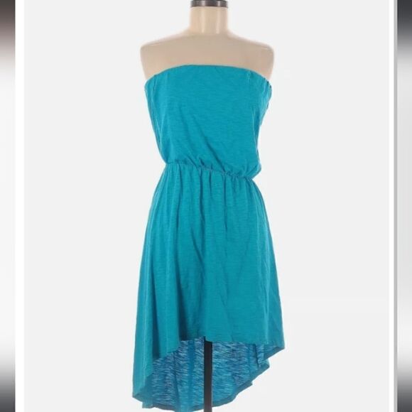 Express Strapless High Low Cotton Dress Teal XSMALL - Picture 2 of 4